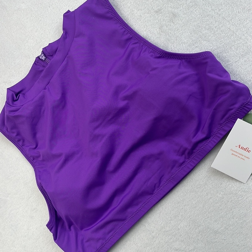 NEW Andie Swim‎ M Purple Violet The Venice High Neck Top Bathing Suit Top